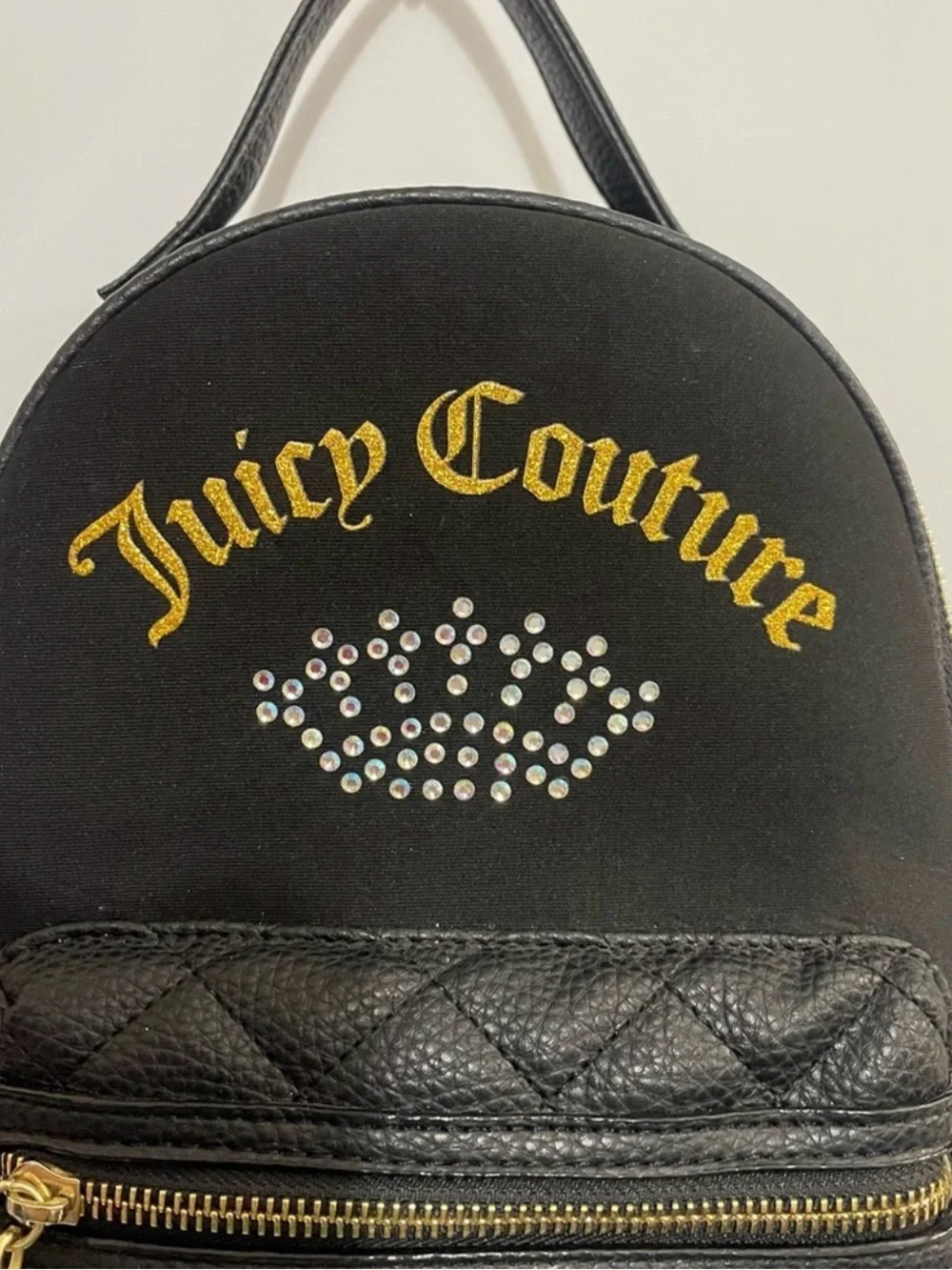 Juicy Couture Black Mini Quilted Backpack with Gold Logo